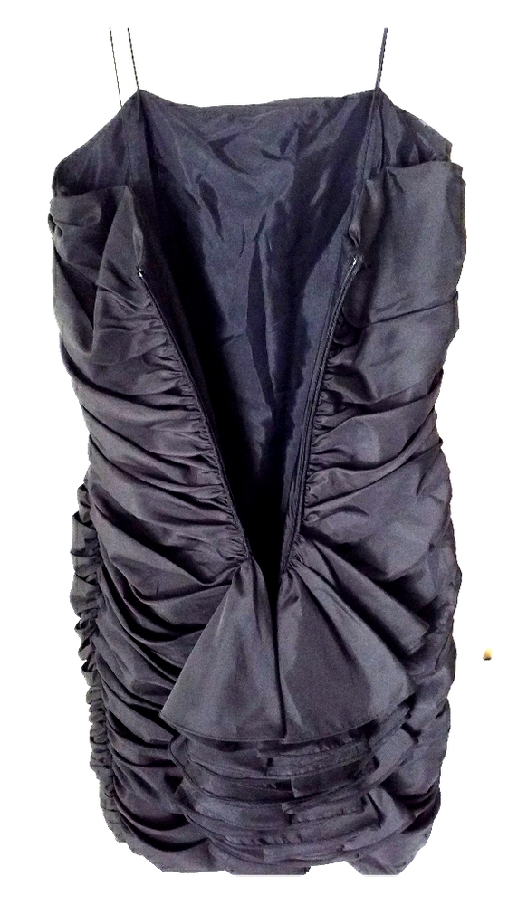 VINTAGE BLACK RUCHED 1980 BACK ZIPPER LIKE NEW  XS